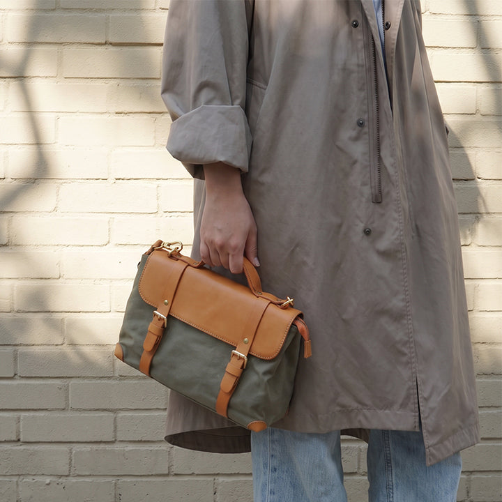 Canvas &amp; Leather Messenger Bag Vintage Crossbody Satchel