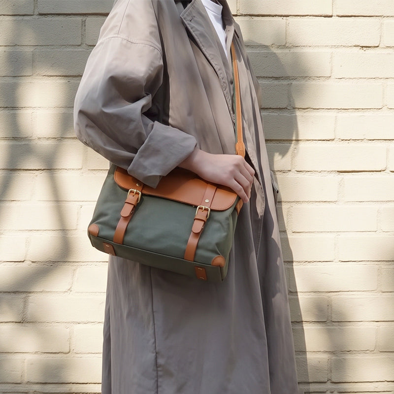 Canvas &amp; Leather Messenger Bag Vintage Crossbody Satchel