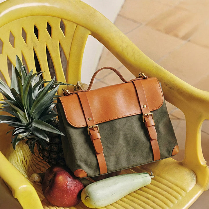 Canvas &amp; Leather Messenger Bag Vintage Crossbody Satchel