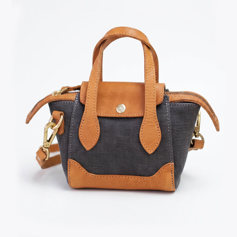 Mini Tote Bag Canvas Leather Vintage Dumpling Handbag Crossbody
