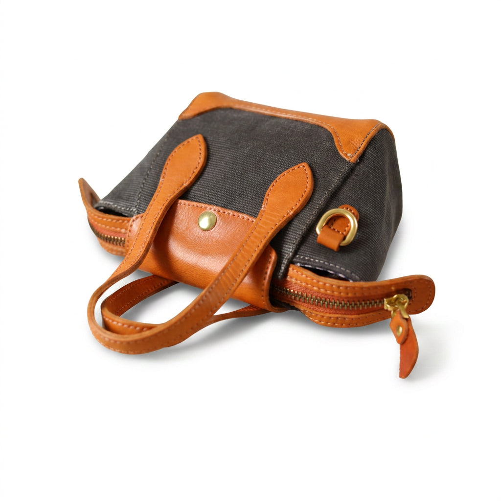 Mini Tote Bag Canvas Leather Vintage Dumpling Handbag Crossbody