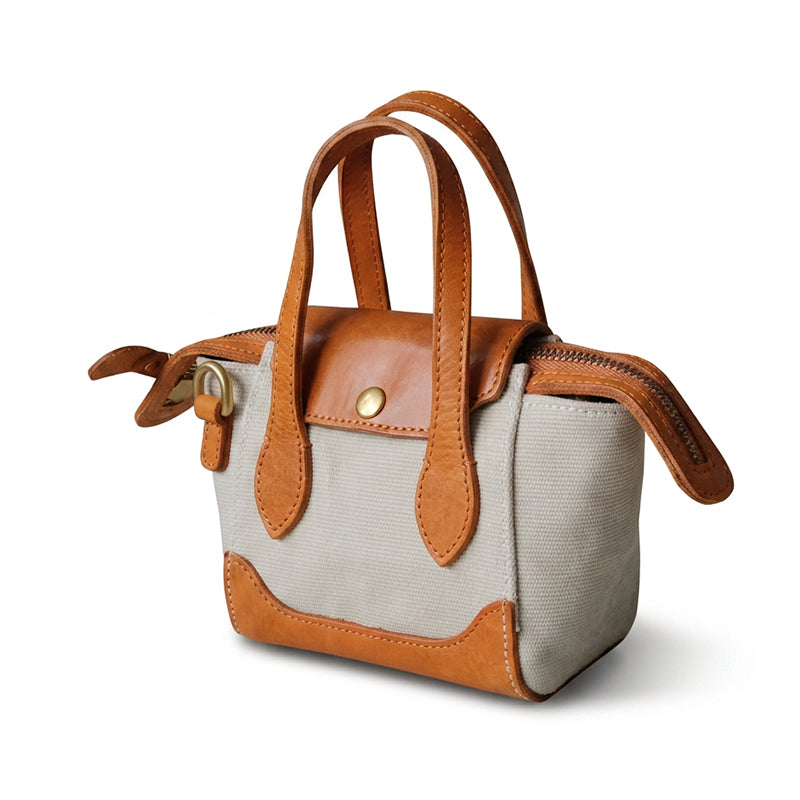 Mini Tote Bag Canvas Leather Vintage Dumpling Handbag Crossbody