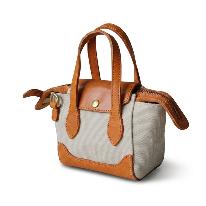 Mini Tote Bag Canvas Leather Vintage Dumpling Handbag Crossbody