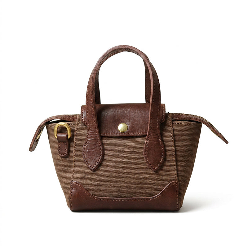 Mini Tote Bag Canvas Leather Vintage Dumpling Handbag Crossbody