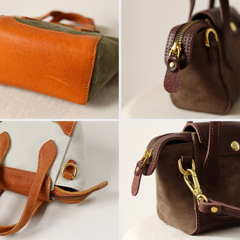 Mini Tote Bag Canvas Leather Vintage Dumpling Handbag Crossbody