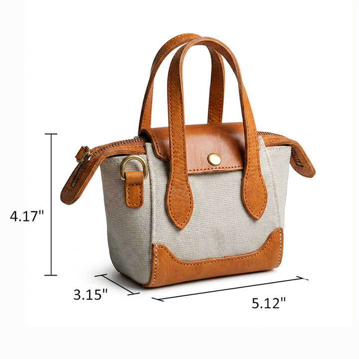 Mini Tote Bag Canvas Leather Vintage Dumpling Handbag Crossbody