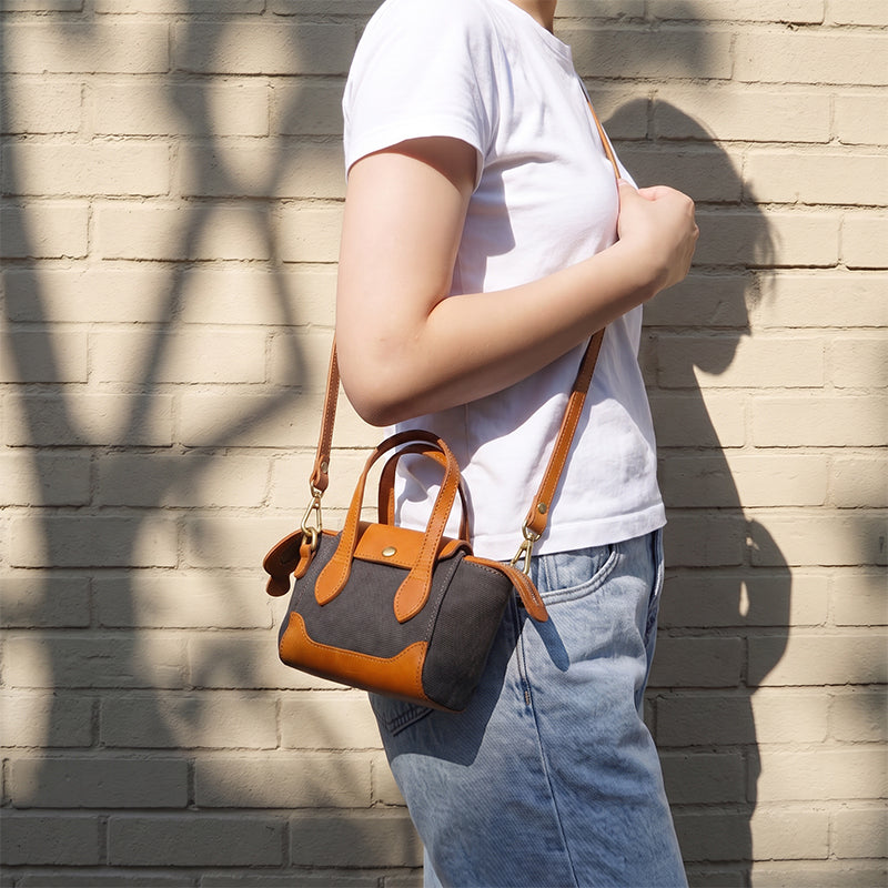 Mini Tote Bag Canvas Leather Vintage Dumpling Handbag Crossbody