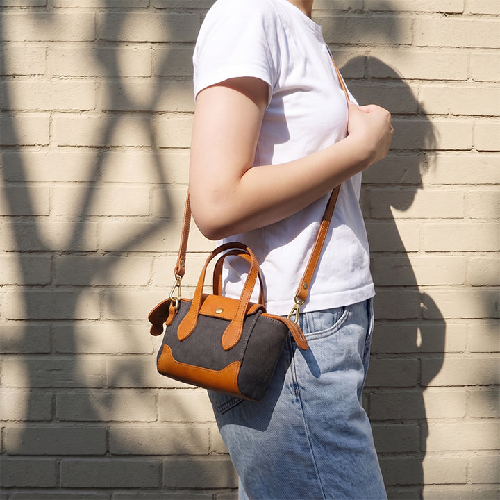 Mini Tote Bag Canvas Leather Vintage Dumpling Handbag Crossbody
