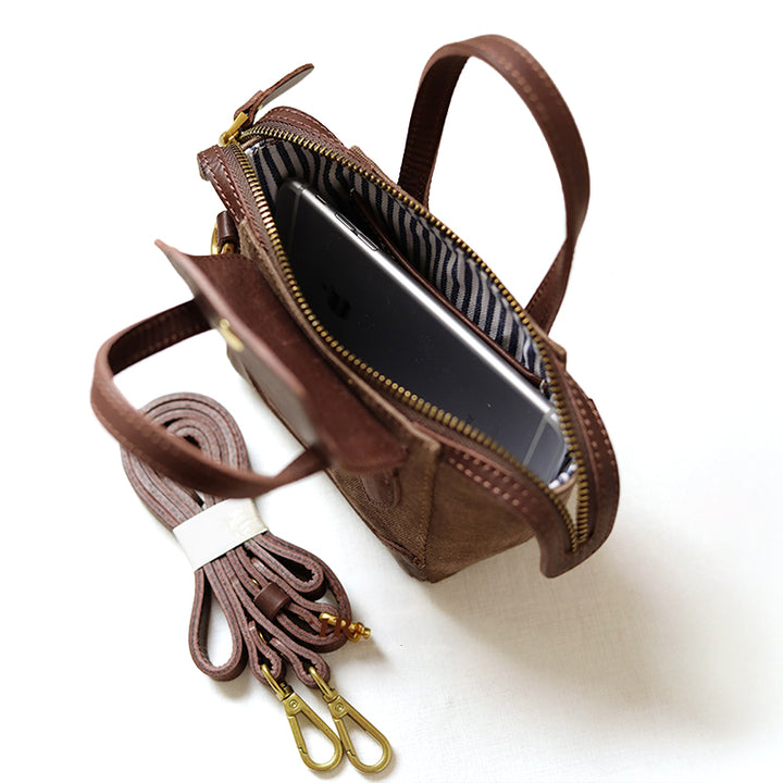 Mini Tote Bag Canvas Leather Vintage Dumpling Handbag Crossbody