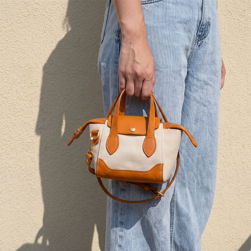 Mini Tote Bag Canvas Leather Vintage Dumpling Handbag Crossbody