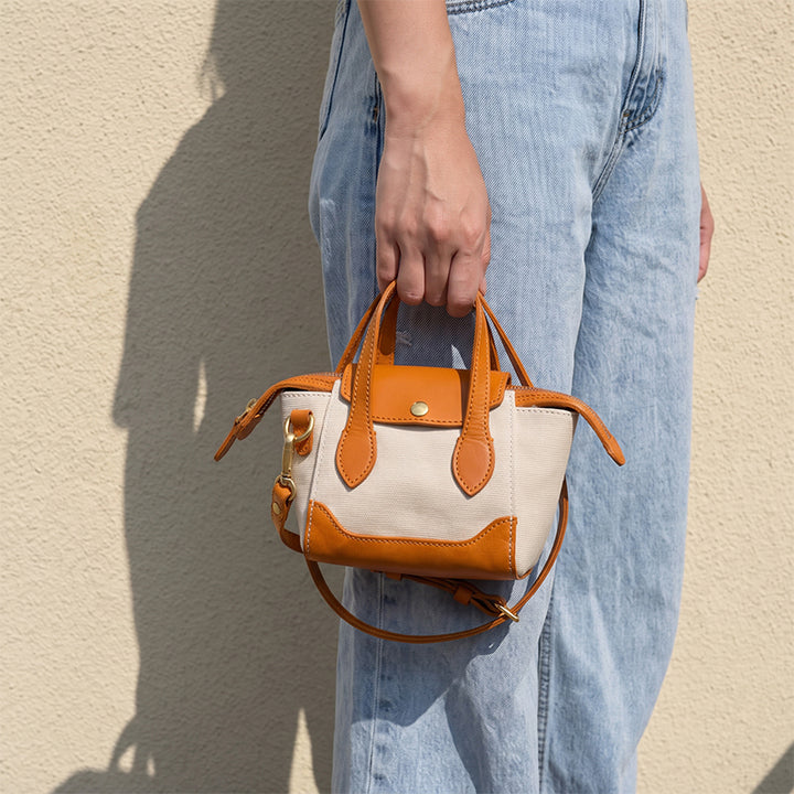 Mini Tote Bag Canvas Leather Vintage Dumpling Handbag Crossbody
