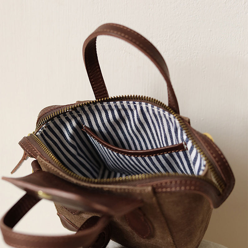 Mini Tote Bag Canvas Leather Vintage Dumpling Handbag Crossbody