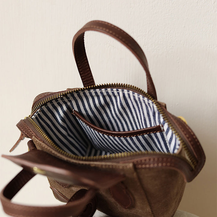 Mini Tote Bag Canvas Leather Vintage Dumpling Handbag Crossbody
