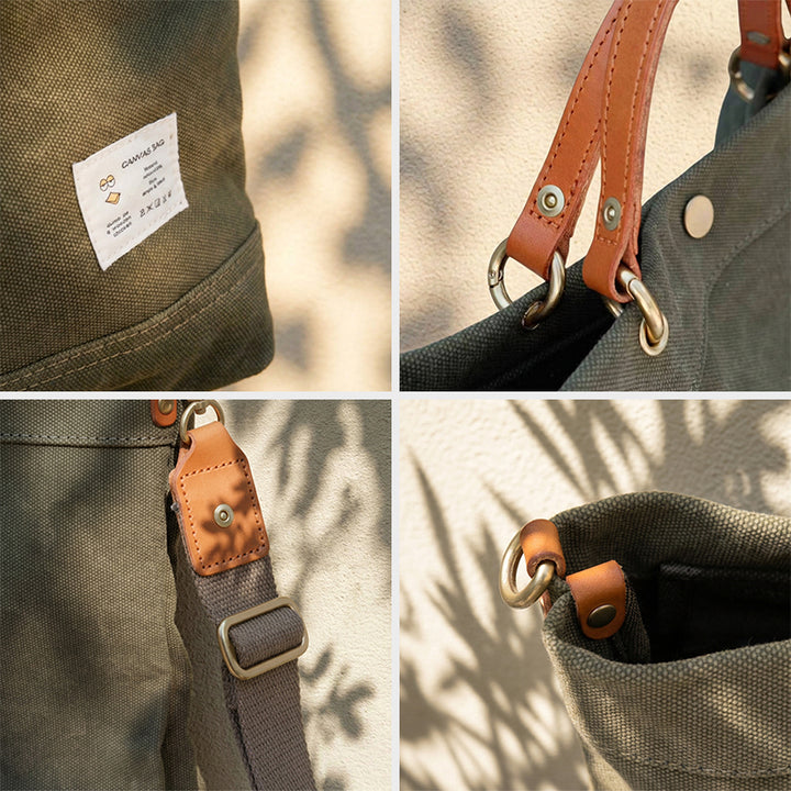 Canvas Tote Bag Leather Handle Vintage Large Shoulder Bag Crossbody