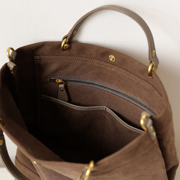 Canvas Tote Bag Leather Handle Vintage Large Shoulder Bag Crossbody