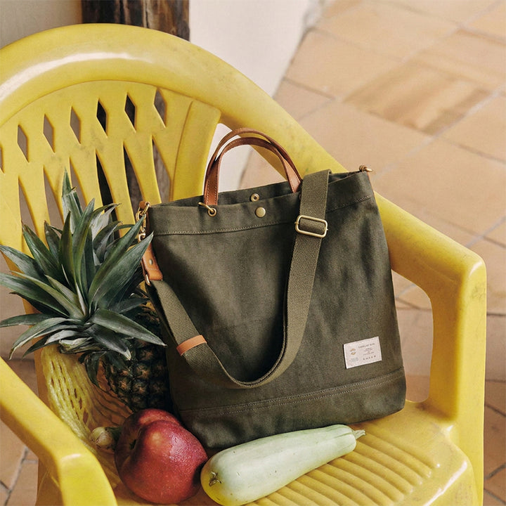 Canvas Tote Bag Leather Handle Vintage Large Shoulder Bag Crossbody