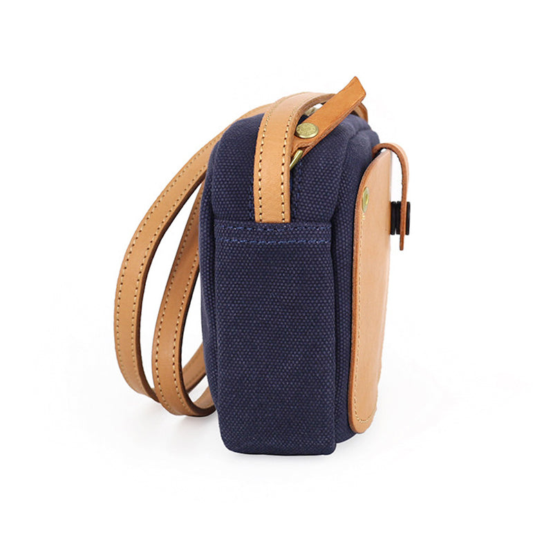 Canvas Crossbody Bag with Leather Pocket Zip Top Mini Vintage Bag