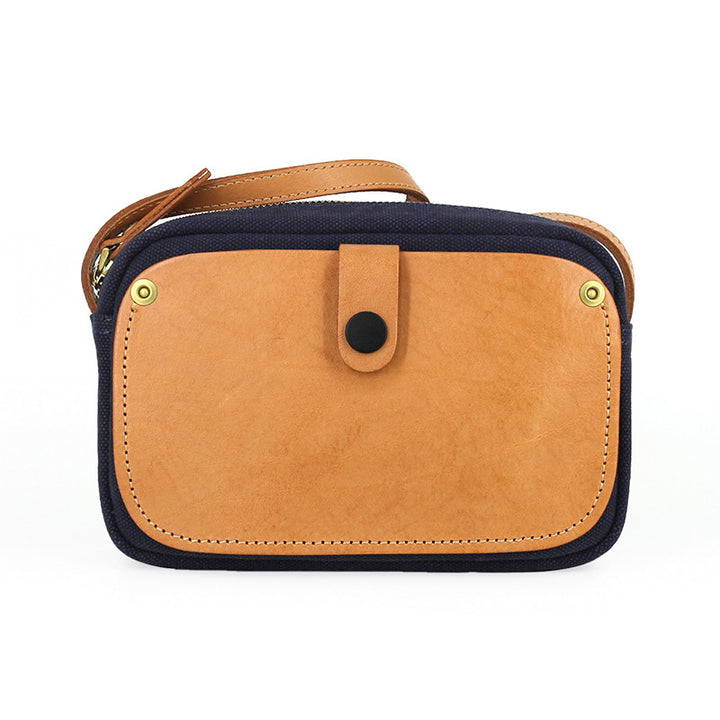 Canvas Crossbody Bag with Leather Pocket Zip Top Mini Vintage Bag