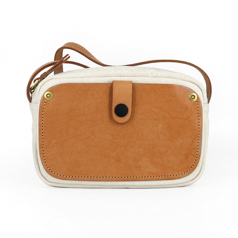 Canvas Crossbody Bag with Leather Pocket Zip Top Mini Vintage Bag