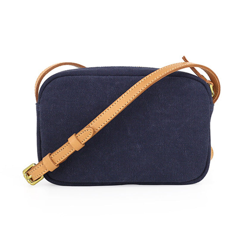 Canvas Crossbody Bag with Leather Pocket Zip Top Mini Vintage Bag