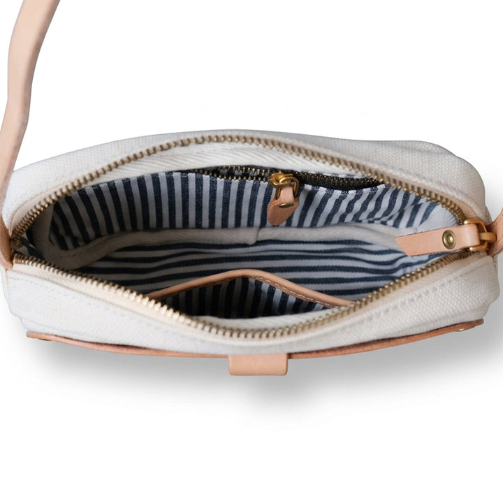 Canvas Crossbody Bag with Leather Pocket Zip Top Mini Vintage Bag