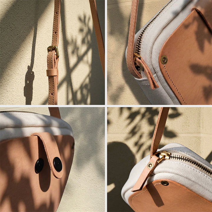 Canvas Crossbody Bag with Leather Pocket Zip Top Mini Vintage Bag