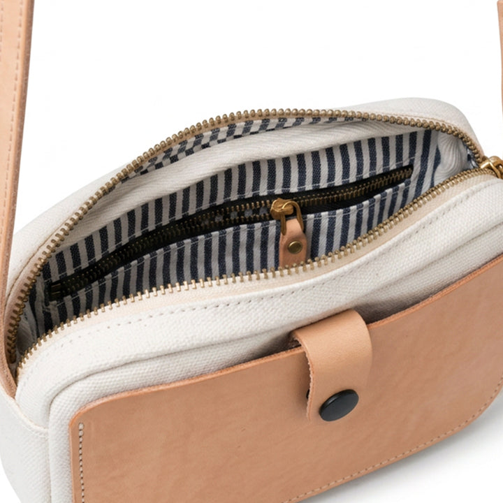 Canvas Crossbody Bag with Leather Pocket Zip Top Mini Vintage Bag