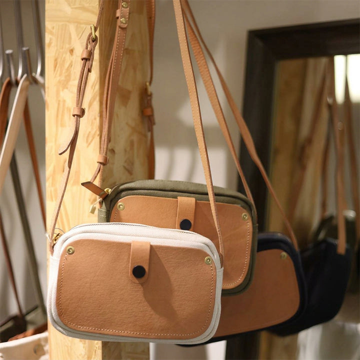 Canvas Crossbody Bag with Leather Pocket Zip Top Mini Vintage Bag