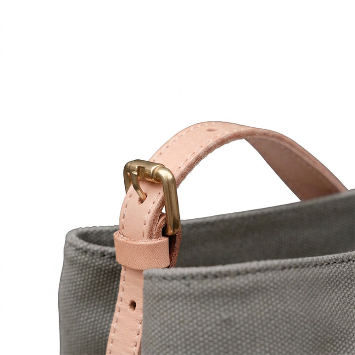 Canvas Crossbody Bag with Leather Trim Zip Top Shoulder Bag