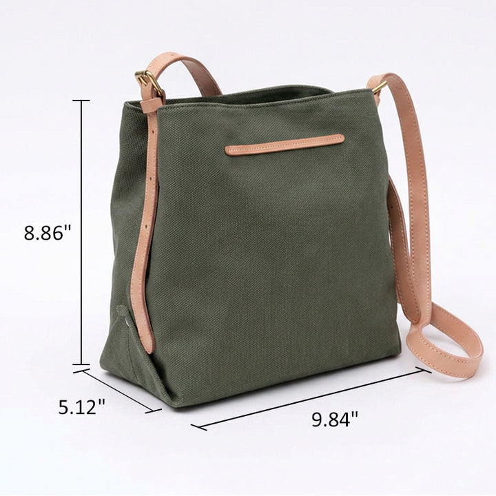 Canvas Crossbody Bag with Leather Trim Zip Top Shoulder Bag