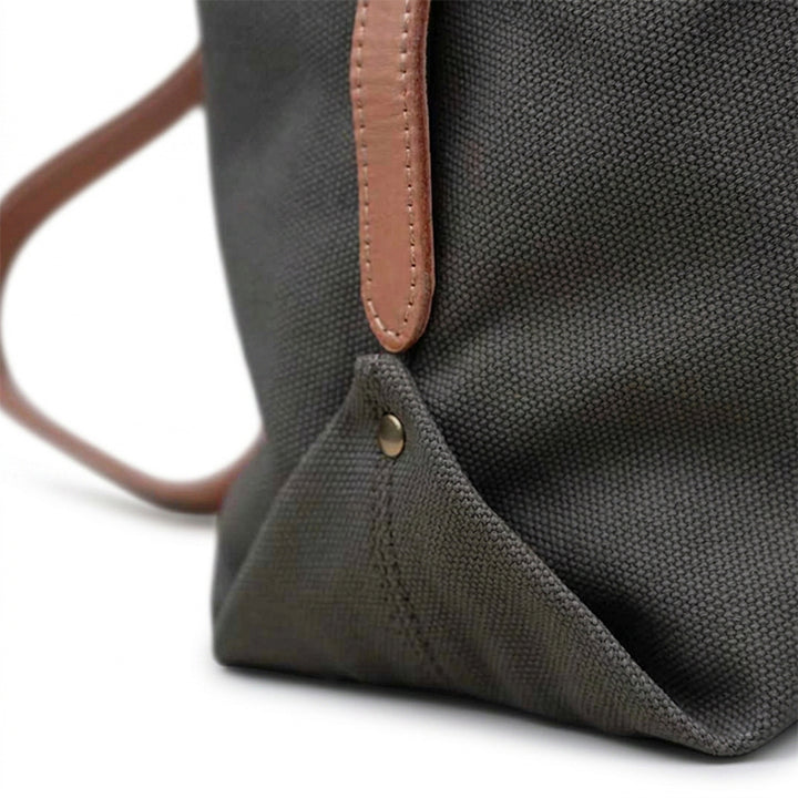 Canvas Crossbody Bag with Leather Trim Zip Top Shoulder Bag