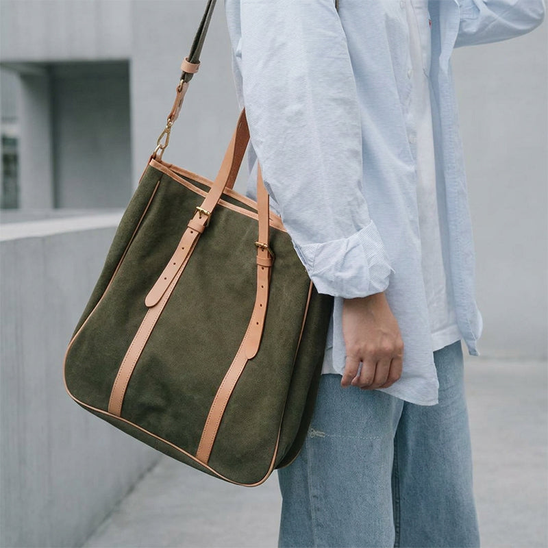 Canvas Tote Bag with Leather Harness Straps Work &amp; Laptop
