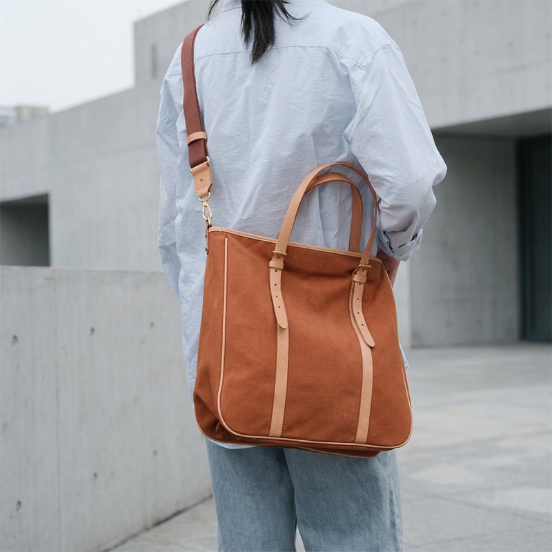 Canvas Tote Bag with Leather Harness Straps Work &amp; Laptop