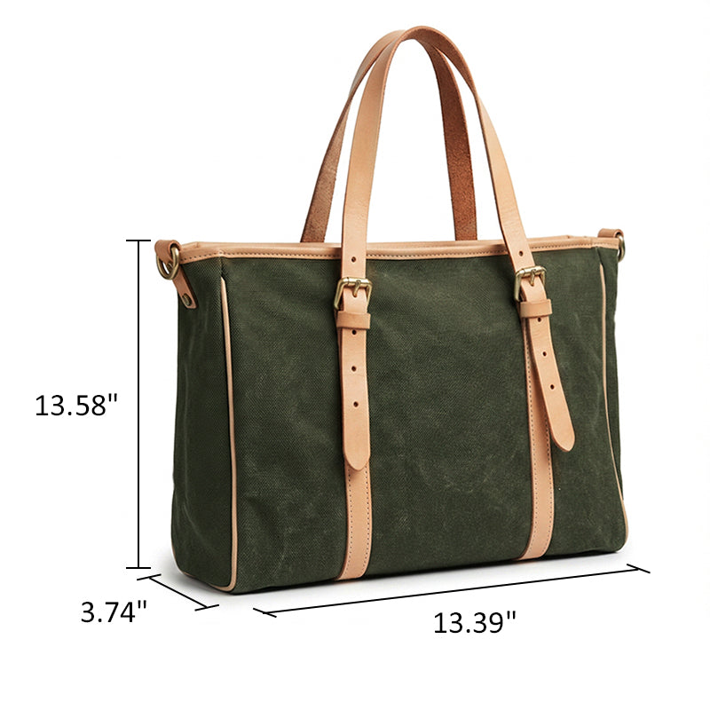Canvas Tote Bag with Leather Harness Straps Work &amp; Laptop