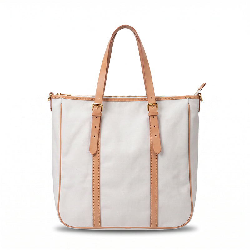 Canvas Tote Bag with Leather Harness Straps Work &amp; Laptop