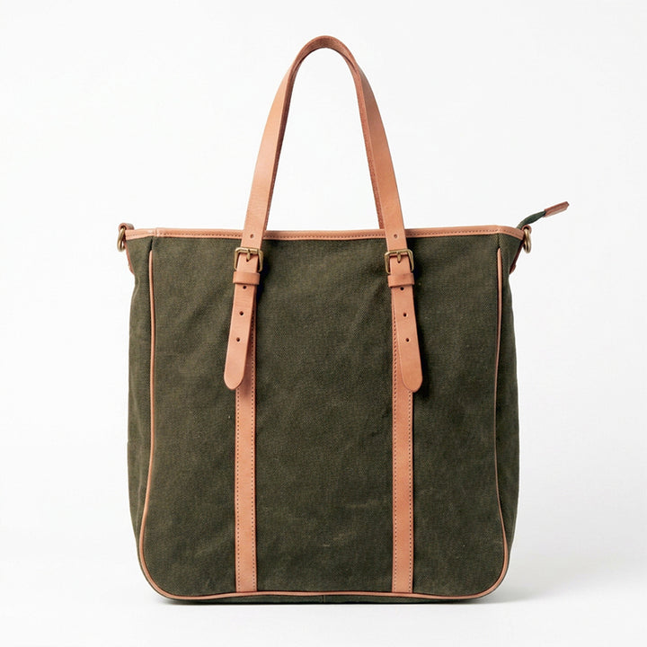 Canvas Tote Bag with Leather Harness Straps Work &amp; Laptop