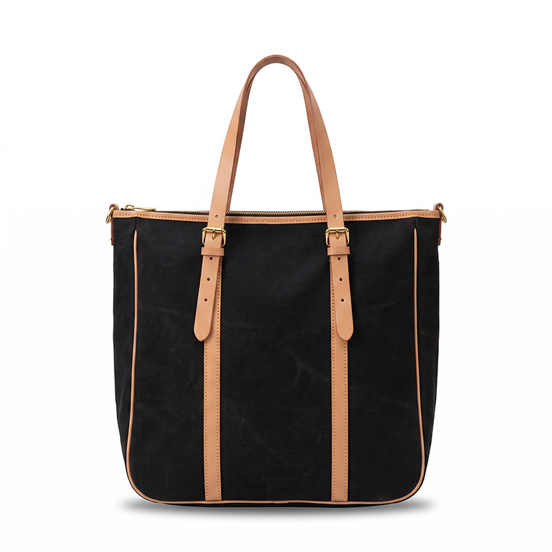 Canvas Tote Bag with Leather Harness Straps Work &amp; Laptop