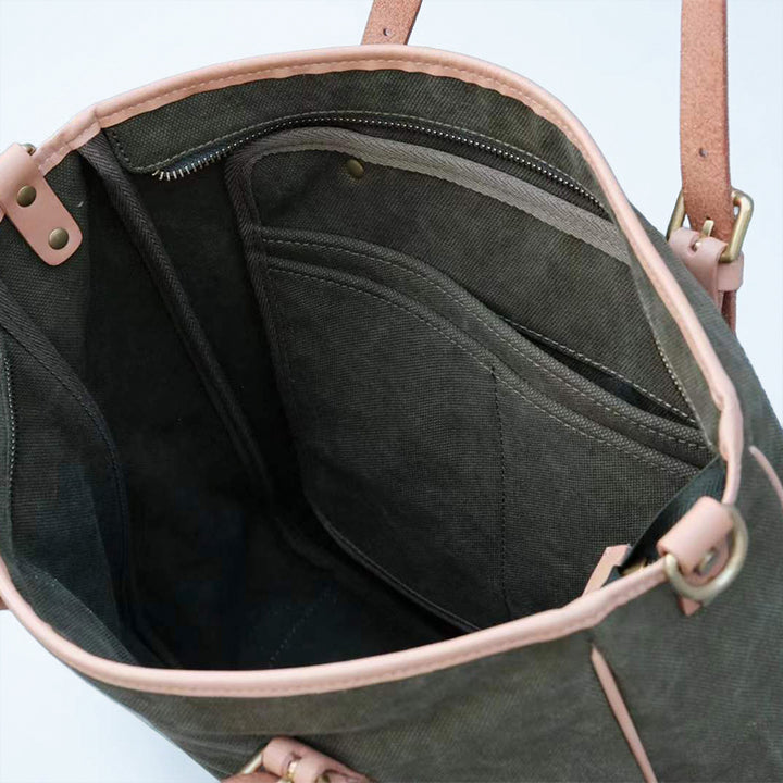 Canvas Tote Bag with Leather Harness Straps Work &amp; Laptop