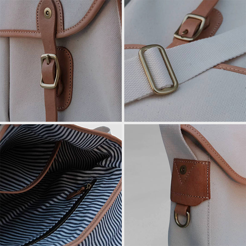 Canvas Messenger Bag with Leather Buckle Straps Vintage
