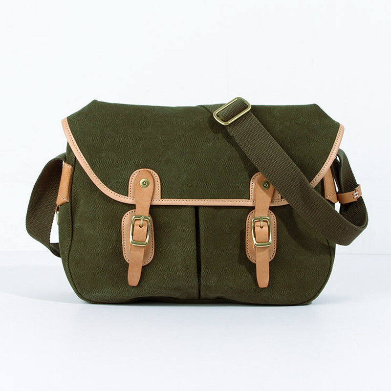 Canvas Messenger Bag with Leather Buckle Straps Vintage