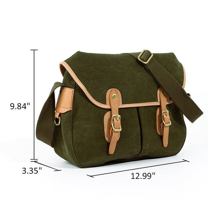 Canvas Messenger Bag with Leather Buckle Straps Vintage