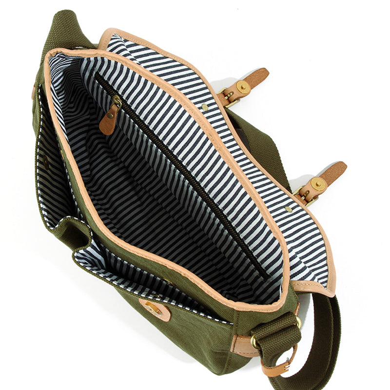 Canvas Messenger Bag with Leather Buckle Straps Vintage