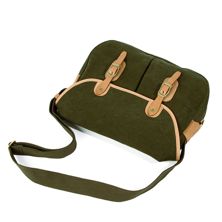 Canvas Messenger Bag with Leather Buckle Straps Vintage