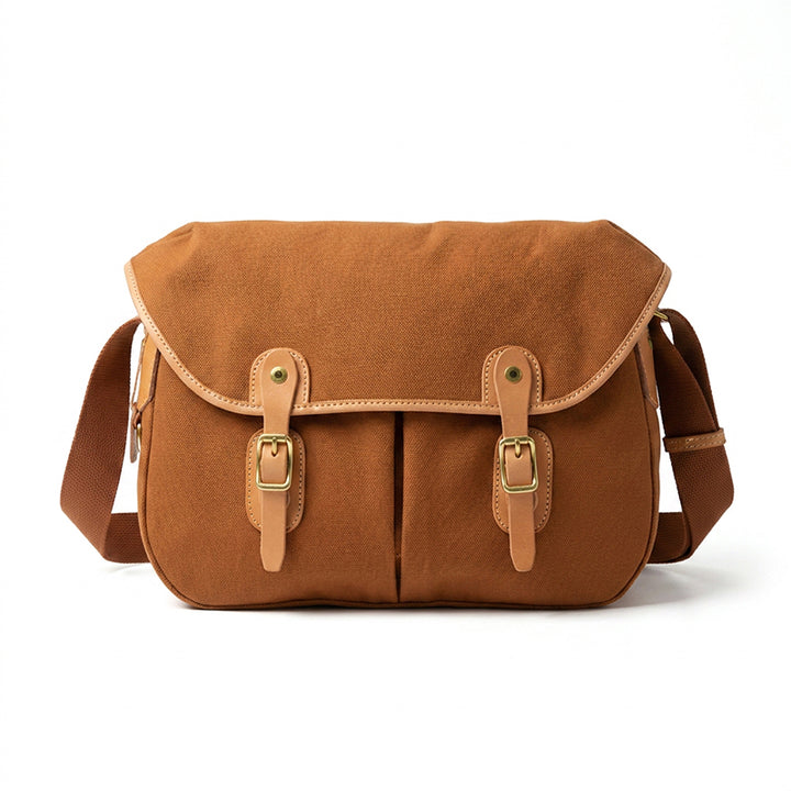 Canvas Messenger Bag with Leather Buckle Straps Vintage