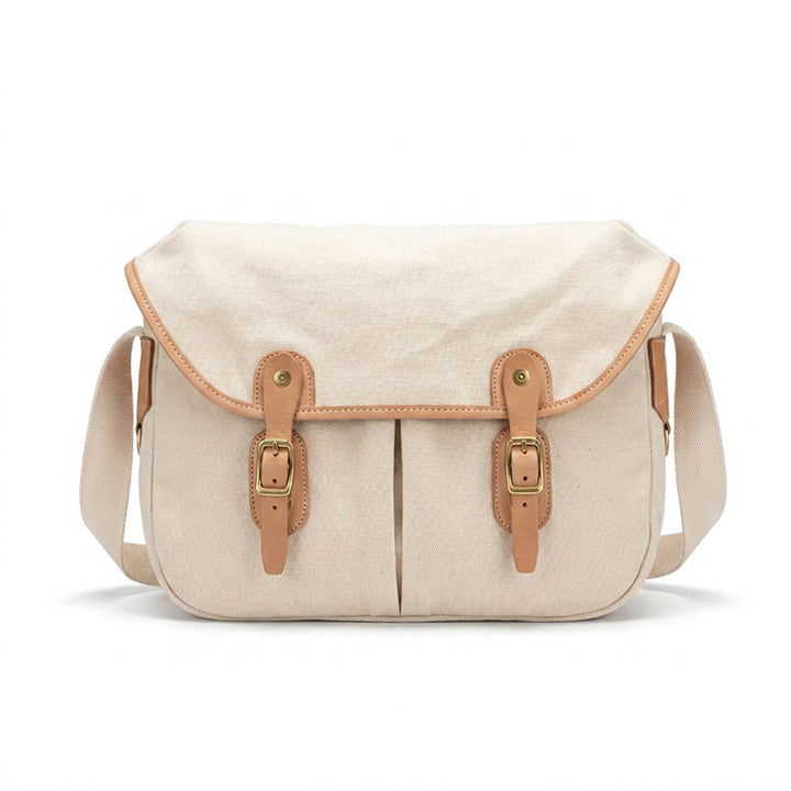 Canvas Messenger Bag with Leather Buckle Straps Vintage