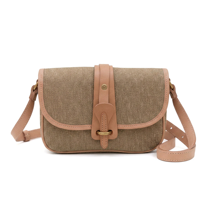 Crossbody Saddle Bag Salt-and-Pepper Canvas Vegetable-Tanned Leather Vintage