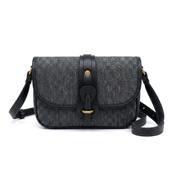 Crossbody Saddle Bag Salt-and-Pepper Canvas Vegetable-Tanned Leather Vintage