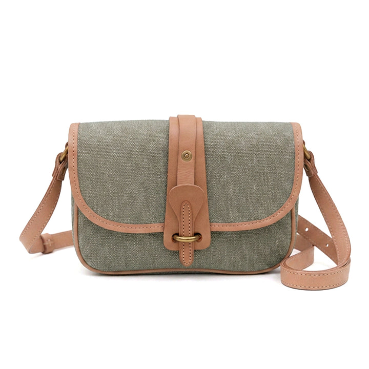 Crossbody Saddle Bag Salt-and-Pepper Canvas Vegetable-Tanned Leather Vintage