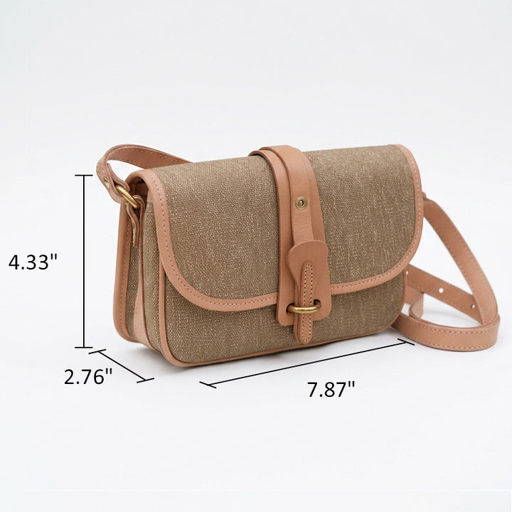 Crossbody Saddle Bag Salt-and-Pepper Canvas Vegetable-Tanned Leather Vintage