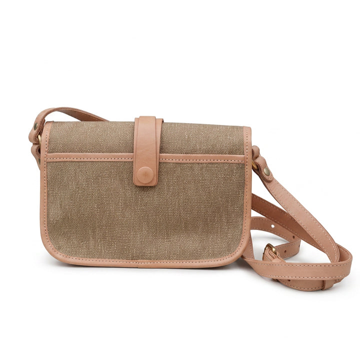 Crossbody Saddle Bag Salt-and-Pepper Canvas Vegetable-Tanned Leather Vintage